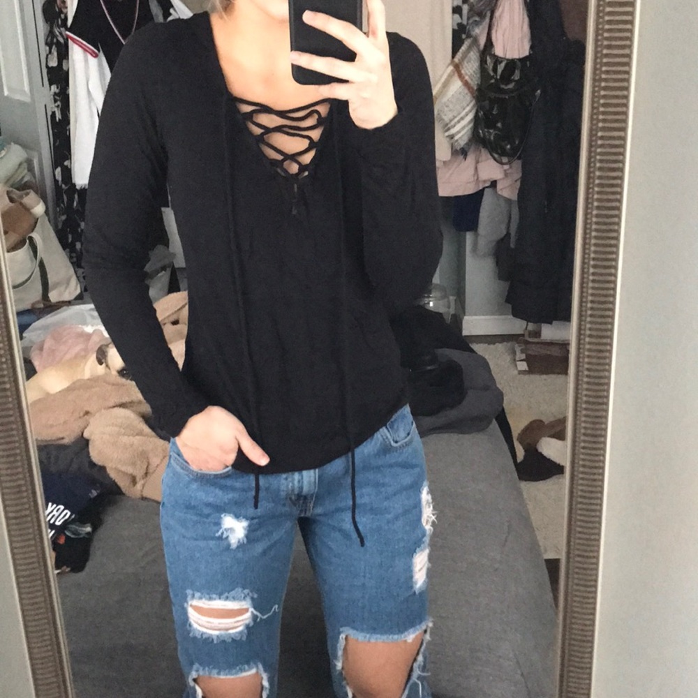 Lace up long sleeve top